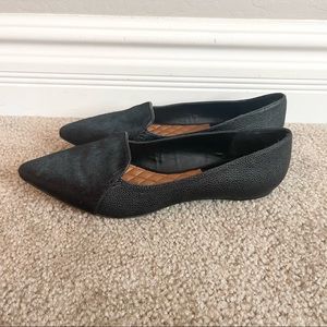Dolce Vita Women’s Calf Hair Flats Pointed Toe Pebbled Leather Black 10 NWOB